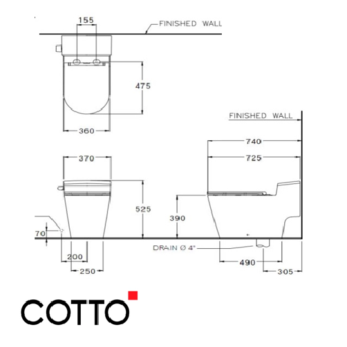  Bàn Cầu COTTO C103347 Simply Connect Xả Gạt 