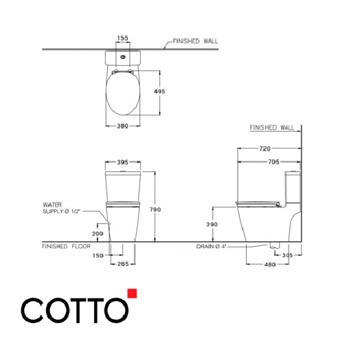  Bồn Cầu COTTO C167507 2 Khối Dual Flush-4580K 