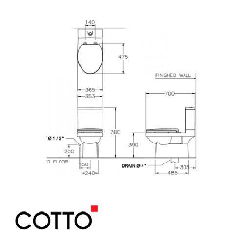  Bồn Cầu COTTO C1182 Hai Khối Xả Nhấn Viva E 