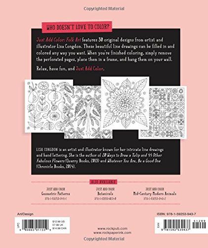 Just Add Color: Folk Art : 30 Original Illustrations to Color, Customize, and Hang_ Lisa Congdon_9781592539437_Rockport Publishers Inc. 