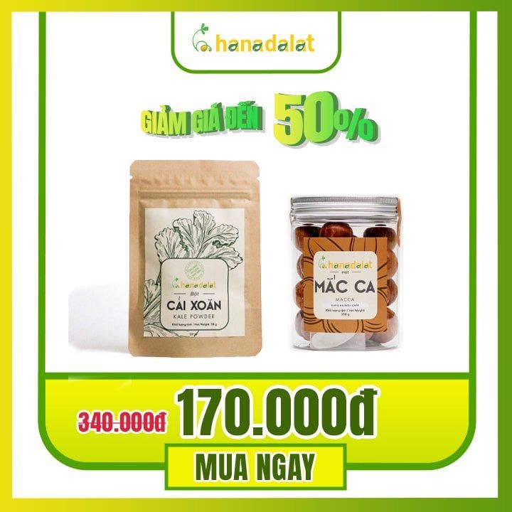  [COMBO KHUYẾN MÃI GIẢM 50%] Hana Dalat Bột Cải Xoăn - 50gr + Hạt Macca Sấy – 250gr – bổ sung các chất chống oxi hóa, cải thiện sức khỏe tim mạch và não bộ 