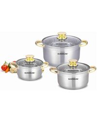 Bộ 3 Nồi Inox 5 Đáy Từ Vung Kính Sunhouse SH781 (16cm, 20cm, 24cm)