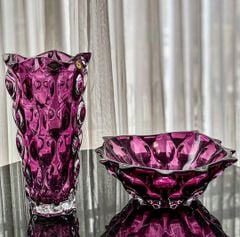 Bộ lọ hoa, chân bồng, khay Bohemia Samba tím purple