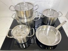 Bộ nồi Fissler Profi set 5 món vung thép kèm chảo Fissler Profi tổ ong size 24cm made in Germany
