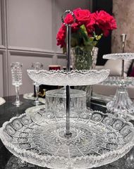 Khay đựng bánh kẹo pha lê mài 2 tầng Bohemia M57 31 + 19 cm made in Sec