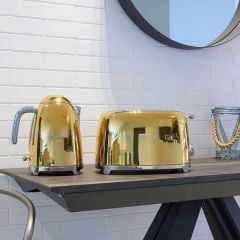 Máy nướng bánh mì SMEG TSF01GOEU và Ấm siêu tốc SMEG KLF03GOEU màu vàng