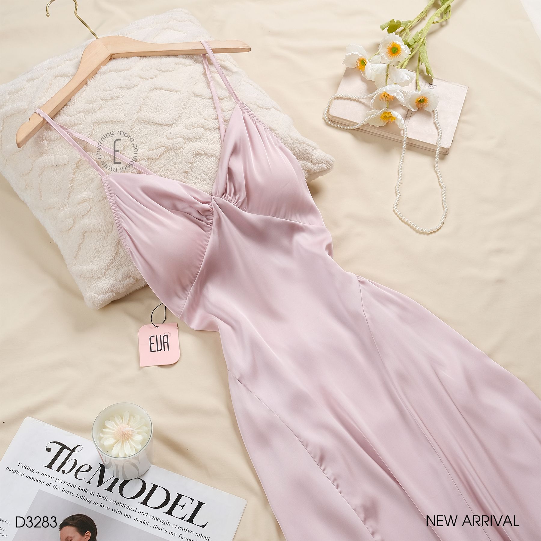 Váy Ngủ Lụa 2 Dây Slip Dress Ladali - VN23 Trắng