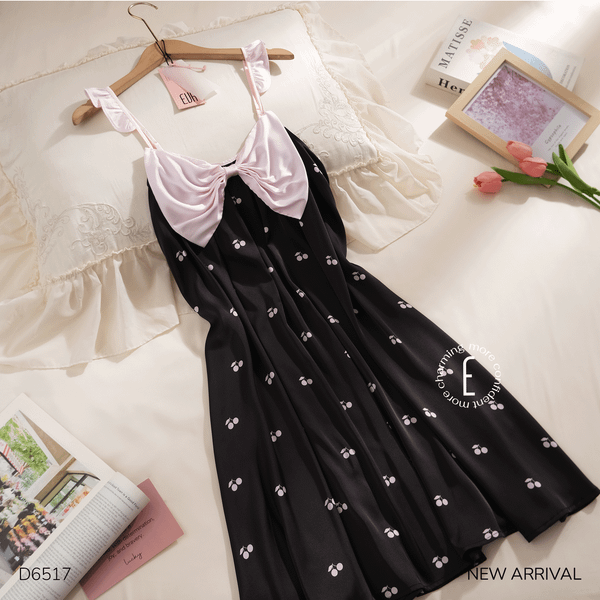  Váy lụa nơ cherry D6517 
