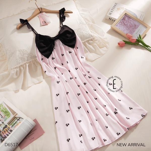  Váy lụa nơ cherry D6517 