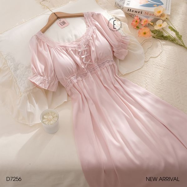  Váy lụa tiểu thư hồng D7256 