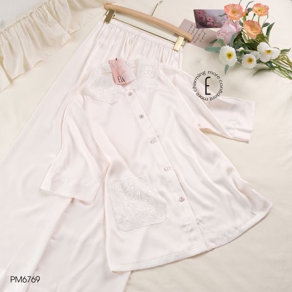  Pyjama lụa cổ ren QDTN PM6769 