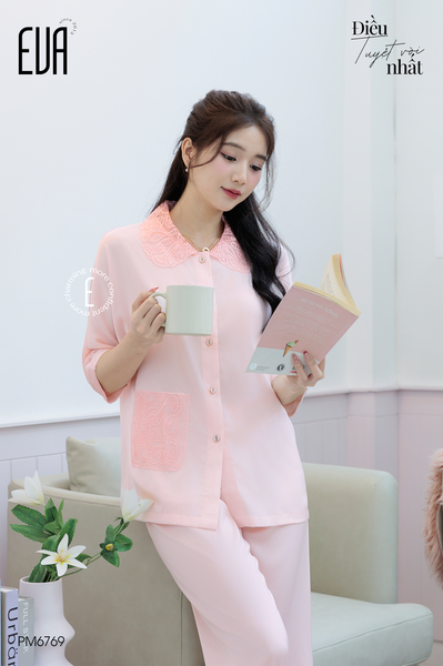  Pyjama lụa cổ ren QDTN PM6769 