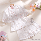  Pyjama lụa ngắn viền tím PM7841 