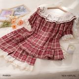  Bộ thô ngắn kẻ ô đỏ PM8826 