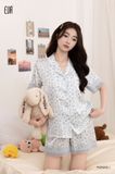  Pyjama lụa satin phối ren hoạ tiết beo ngắn PM9498-1 