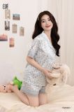  Pyjama lụa satin phối ren hoạ tiết beo ngắn PM9498-1 