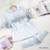  Pyjama lụa satin phối ren hoạ tiết beo ngắn PM9498-1 