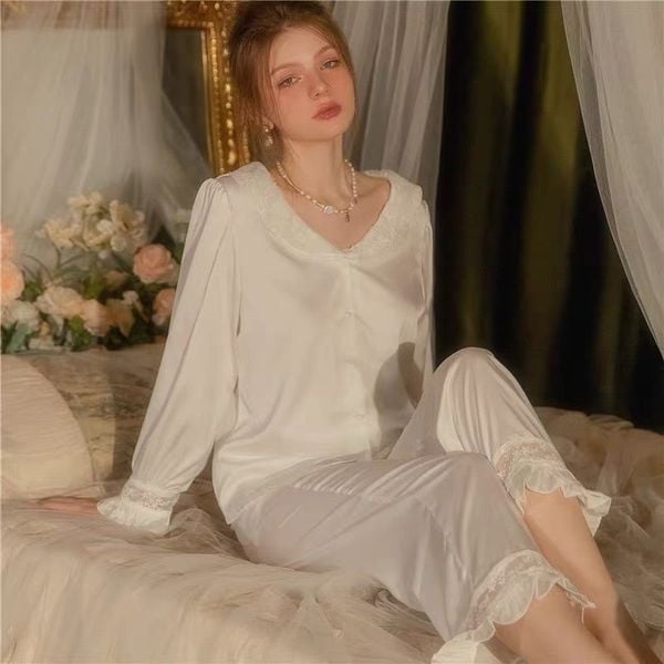  Pyjama dài cổ ren PM286 