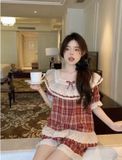  Bộ thô ngắn kẻ ô đỏ PM8826 