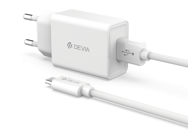 Bộ sạc Devia Adapter 10W Smart Series, cáp A-C màu trắng - Hàng chính hãng