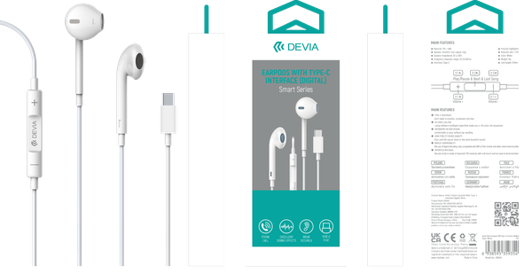 Tai nghe Smart Series Devia USB Type-C - Màu trắng - Hàng chính hãng