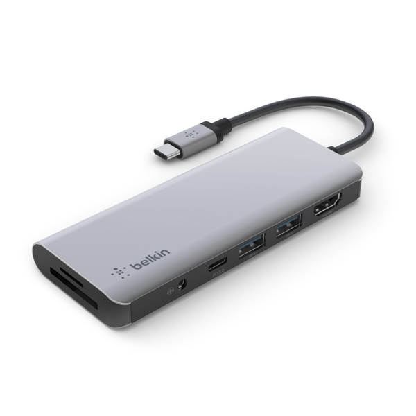 Hub chuyển đổi Belkin 7 trong 1 USB-C Multiport - HDMI 4K 30Hz, 100W PD, 2xUSB-A 3.0, 3.5 mm audio, SD 3.0,microSD 3.0