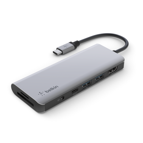 Hub chuyển đổi Belkin 7 trong 1 USB-C Multiport - HDMI 4K 30Hz, 100W PD, 2xUSB-A 3.0, 3.5 mm audio, SD 3.0,microSD 3.0