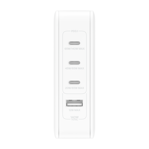 Adapter sạc nhanh Belkin 140W GaN BOOST CHARGE Rockstar màu trắng WCH014 - USB C x3, USB A x1