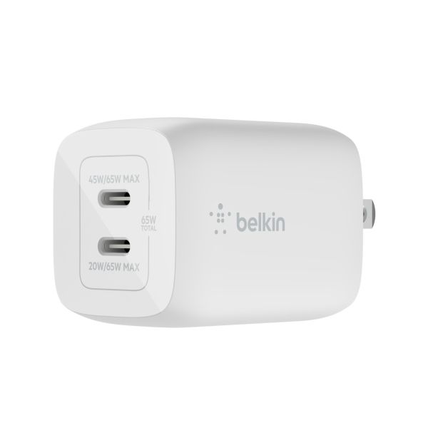 Sạc nhanh BOOST↑CHARGE PRO GaN Belkin 65W - 2 cổng USB-C PD 3.0 PPS (tương thích iPhone 15)