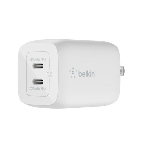 Sạc nhanh BOOST↑CHARGE PRO GaN Belkin 65W - 2 cổng USB-C PD 3.0 PPS (tương thích iPhone 15)