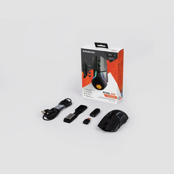 Chuột gaming không dây SteelSeries Rival 650 màu đen, led RGB, 18000CPI, 350IPS, 60 triệu clicks, bảo hành 1 năm