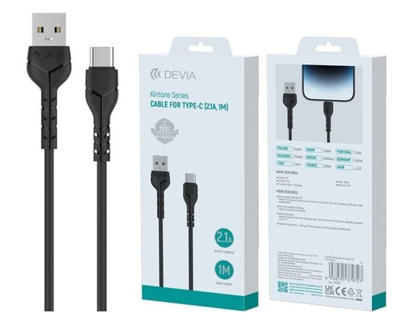 Cáp USB Type A - C Kintone Series Devia 10W vỏ nhựa 10W, 1 mét - Hàng chính hãng