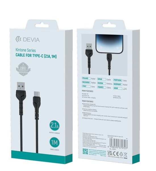Cáp USB Type A - C Kintone Series Devia 10W vỏ nhựa 10W, 1 mét - Hàng chính hãng