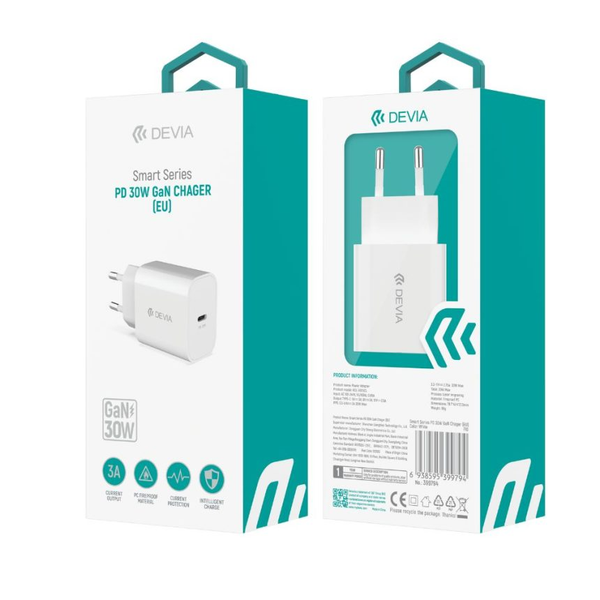 Củ sạc nhanh Devia PD 30W GaN Smart Series EU, cổng type-C