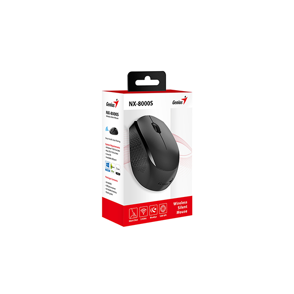Chuột không dây Genius NX-8000S Silent - giảm ồn, USB 2.4GHz, thuận 2 tay, trượt đa bề mặt, phù hợp PC/Laptop