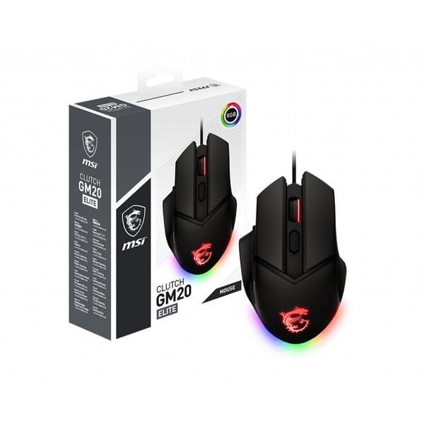 Chuột gaming có dây MSI Clutch GM20 Elite - Phím OMRON 20 triệu lần nhấp - DPI 6400 -  Kết nối USB - RGB Mystic Light