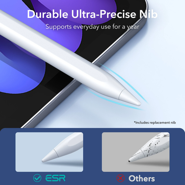 Bút cảm ứng ESR Digital iPd Stylus Pencil màu trắng dày 1.5 mm sạc USB C kèm ngòi bút thay thế