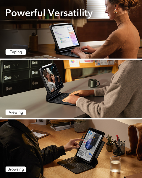 Bao da iPad Air/Pro 2024 kèm bàn phím ESR Magnetic Rebound 360 màu đen