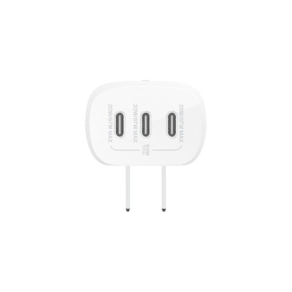 Adapter sạc nhanh 67W Triol 3 x USB-C PD3.1 PPS GaN màu trắng Belkin (tương thích iPhone 15)