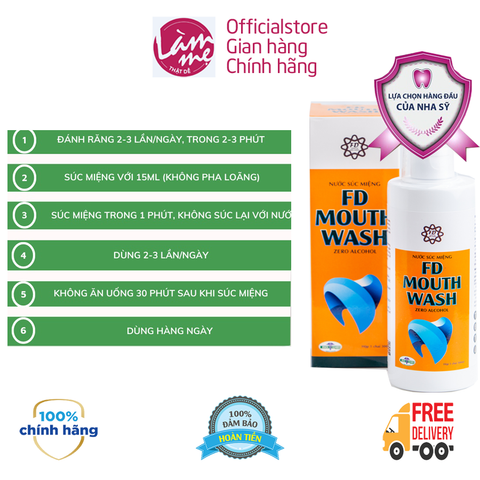 Nước Súc Miệng FD MOUTHWASH Ngăn Ngừa Viêm Nướu, Hôi Miệng, Chảy Máu Chân Răng, Sát Khuẩn, Sạch Mảng Bám 300ml
