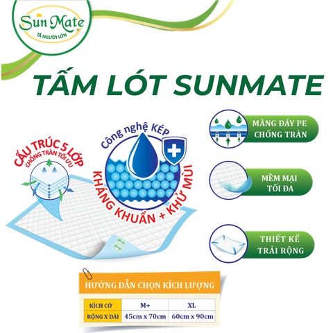  COMBO 5 GÓI tấm lót người lớn SunMate (10 Miếng) 