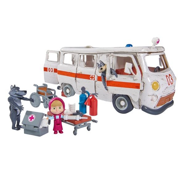  109309863 Đồ Chơi Xe Cứu Thương MASHA AND THE BEAR Masha Playset 