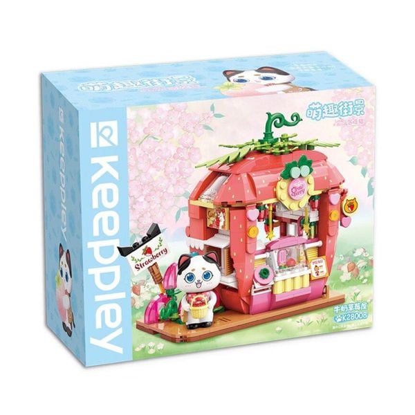  Đồ Chơi Lắp Ráp KEEPPLEY Lovely Street Tuxedo Cat Strawberry House Building Blocks K28008 