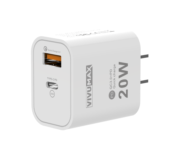 Củ sạc nhanh Vivumax CE.Q320PD 20W & 2 Cổng đầu ra (PD Type C và USB QC3.0)