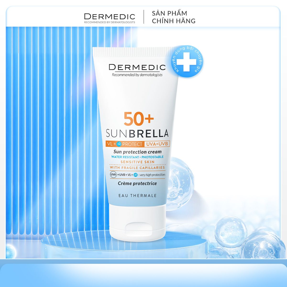  Kem chống nắng cho da nhiễm corticoid SUNBRELLA SPF50+ Sun Protection Cream Skin With Fragile Capillaries 50g 