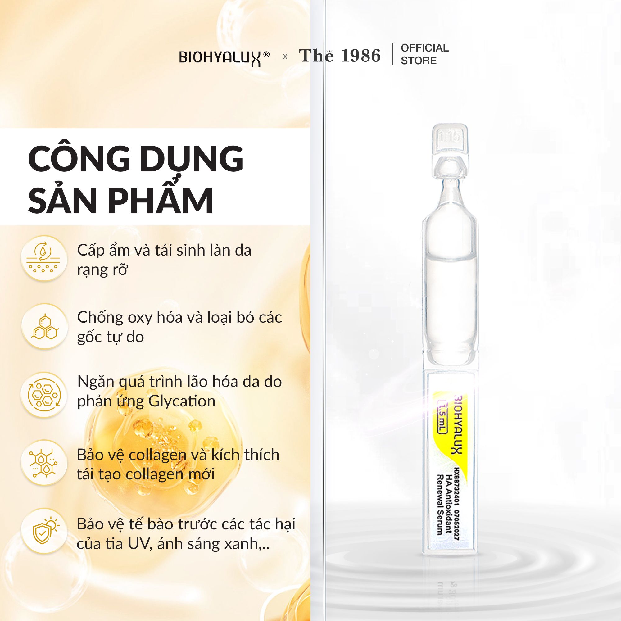  Serum HA Tái Sinh Collagen Da Lão Hóa Biohyalux HA Antioxidant Renewal Serum 