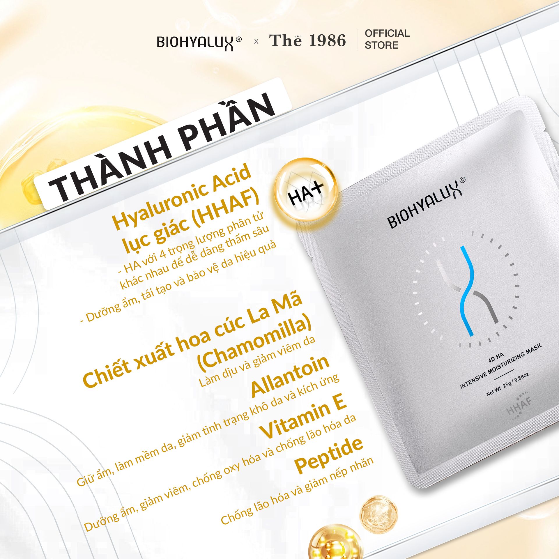  Mặt Nạ HA 4D Cấp Ẩm Chuyên Sâu Biohyalux 4D HA Intensive Moisturizing Mask 25g 
