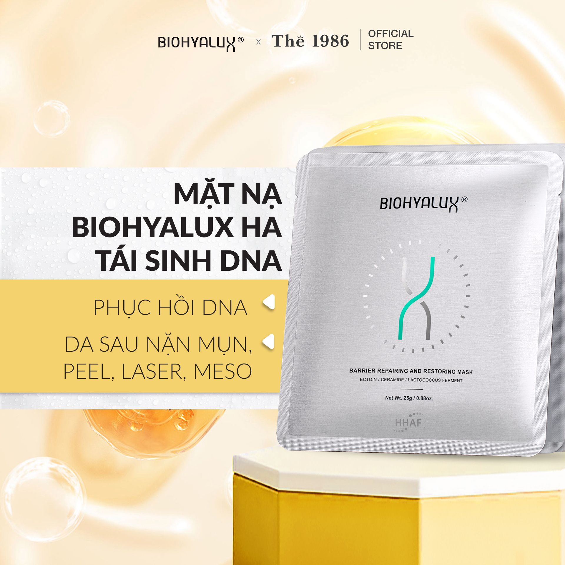  Mặt Nạ HA Phục Hồi Tái Sinh DNA Da Sau Liệu Trình Biohyalux Barrier Repairing & Restoring Mask 25g 