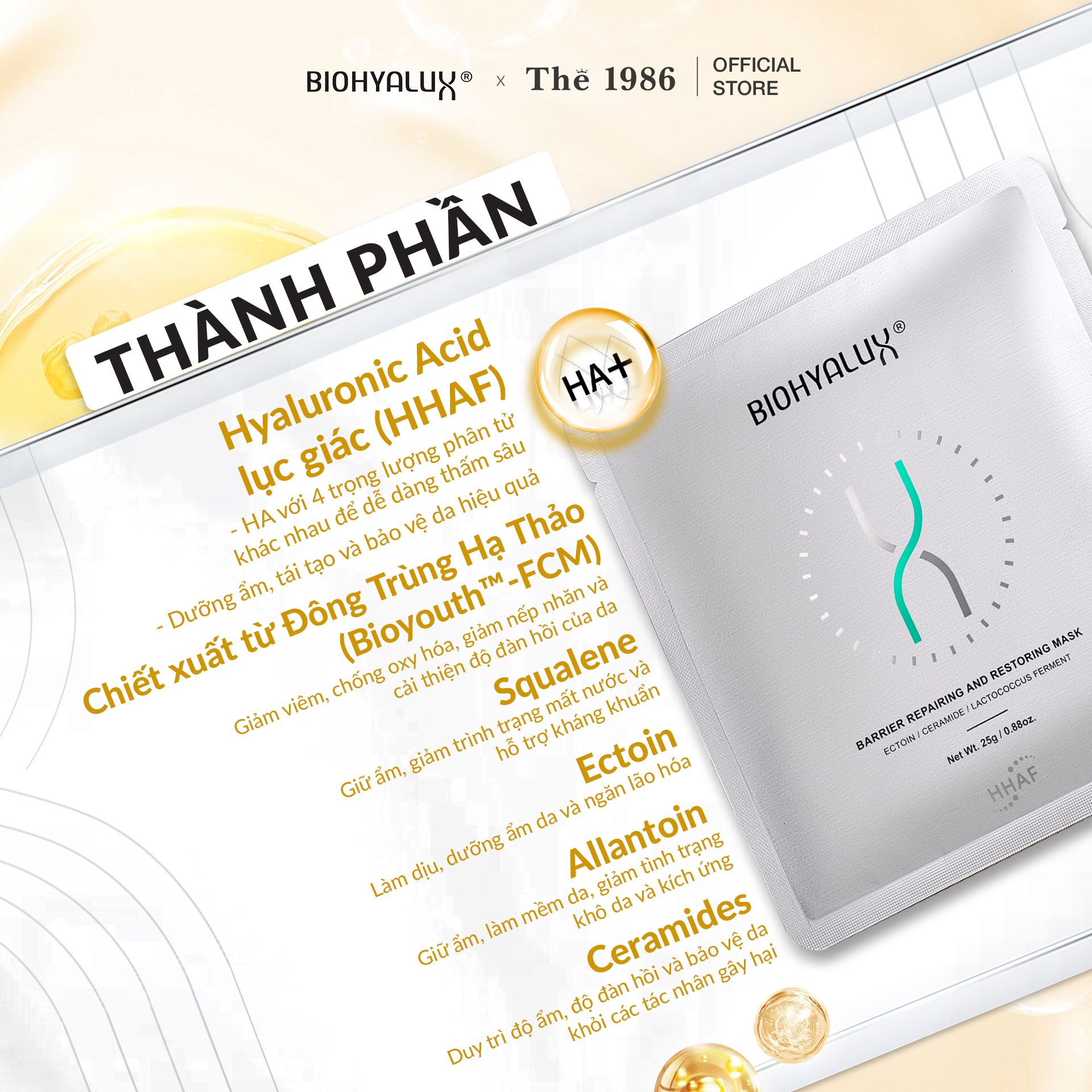  Mặt Nạ HA Phục Hồi Tái Sinh DNA Da Sau Liệu Trình Biohyalux Barrier Repairing & Restoring Mask 25g 