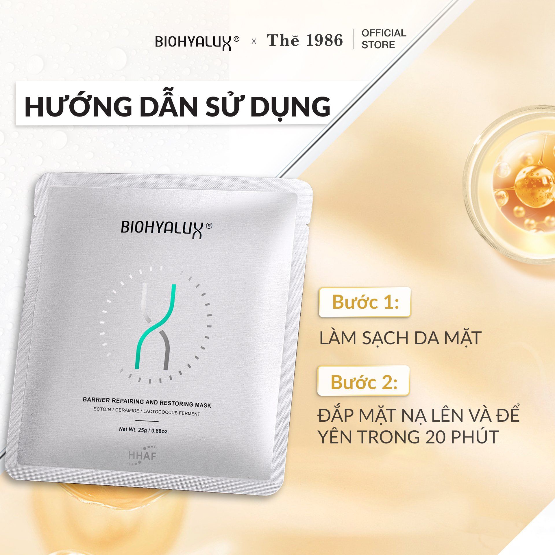  Mặt Nạ HA Phục Hồi Tái Sinh DNA Da Sau Liệu Trình Biohyalux Barrier Repairing & Restoring Mask 25g 